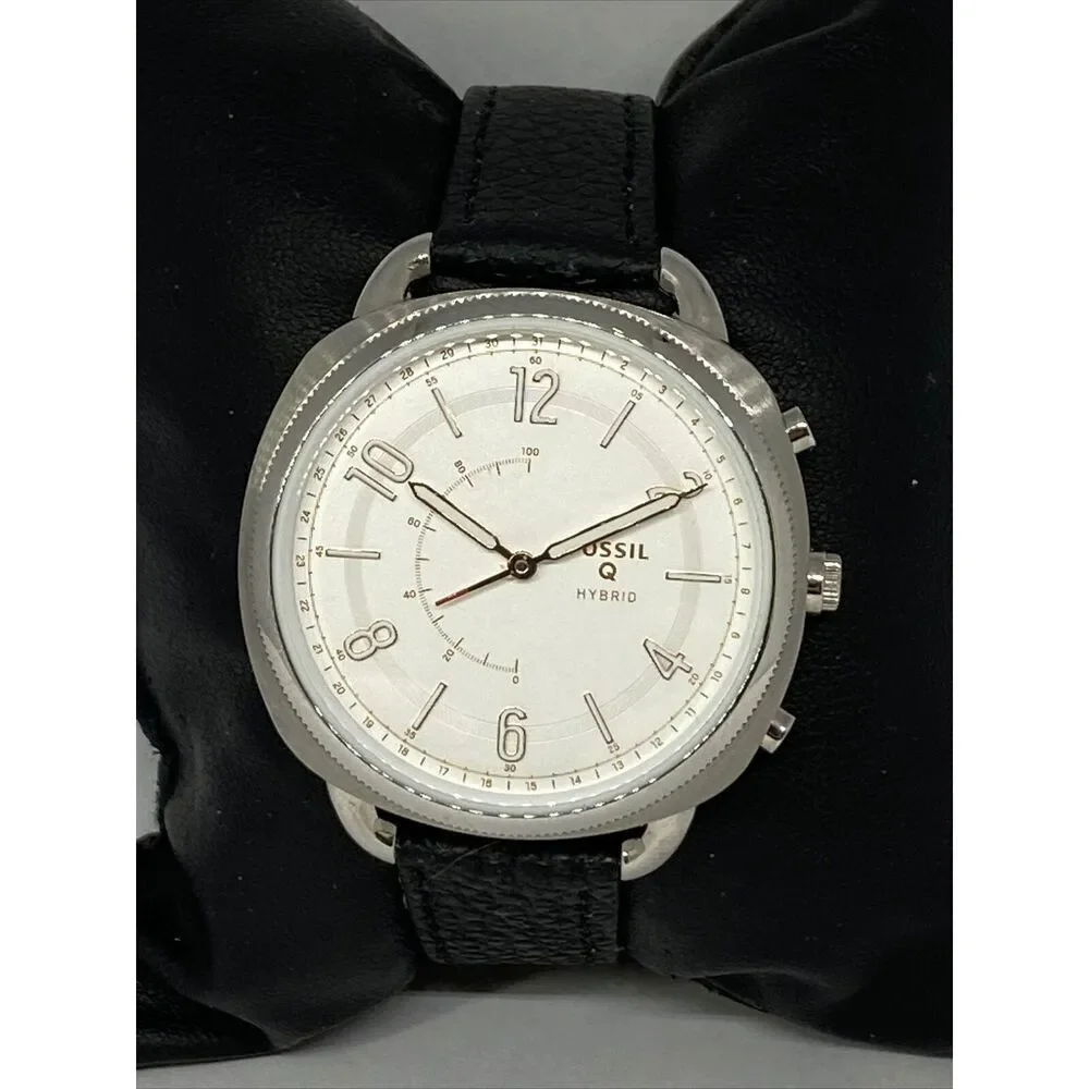 Fosssil FTW1200 Women's Black Leather Analog Silver Dial Hybrid Smartwatch XX618